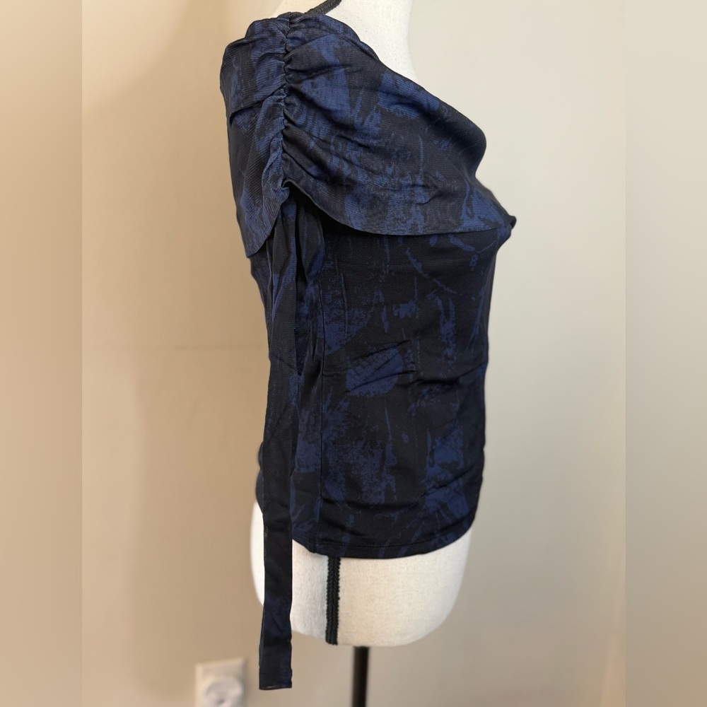 Banana Republic Factory off shoulder stretchy top black & blue SZ M - Picture 2 of 11